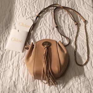 Chloe light tan and leather crossbody purse